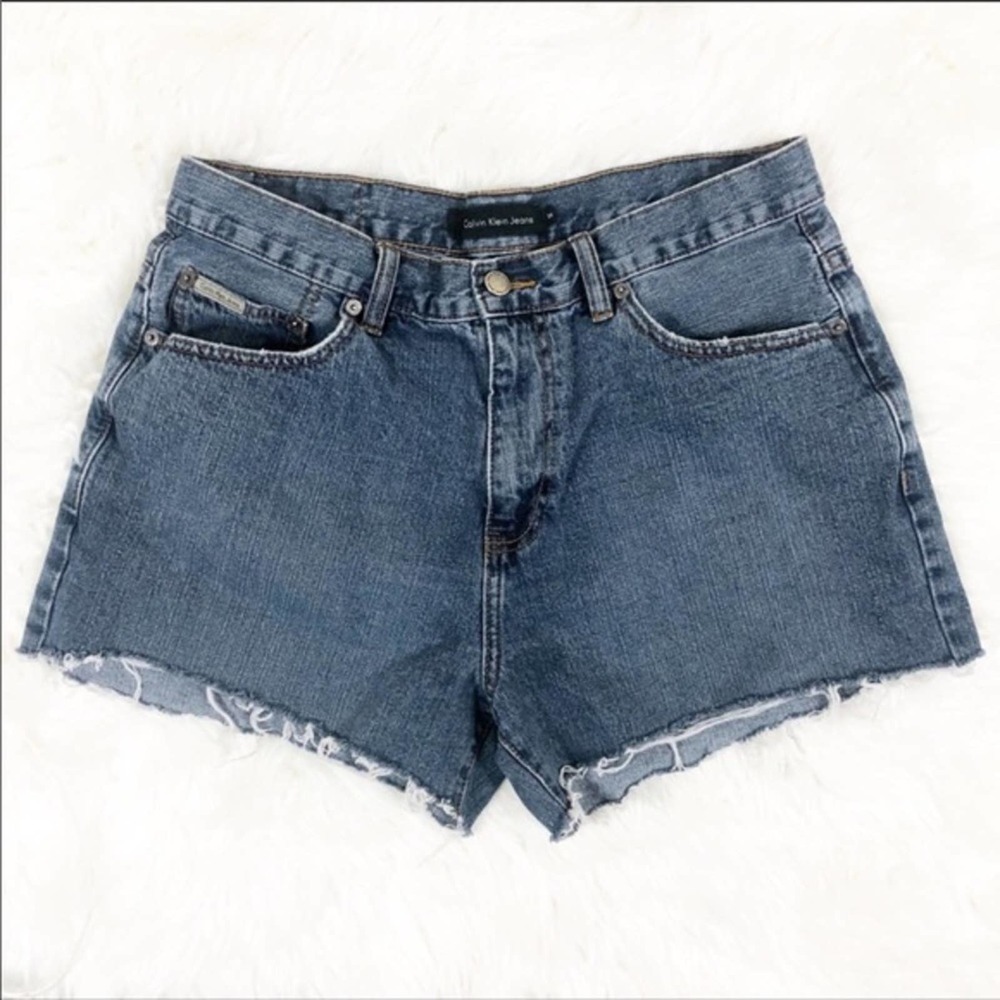 Calvin Klein High Waisted Raw Hem Denim Shorts